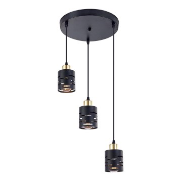 Lustre suspenso por cabo ELEN 3xE27/35W/230V Ø 29 cm preto/dourado