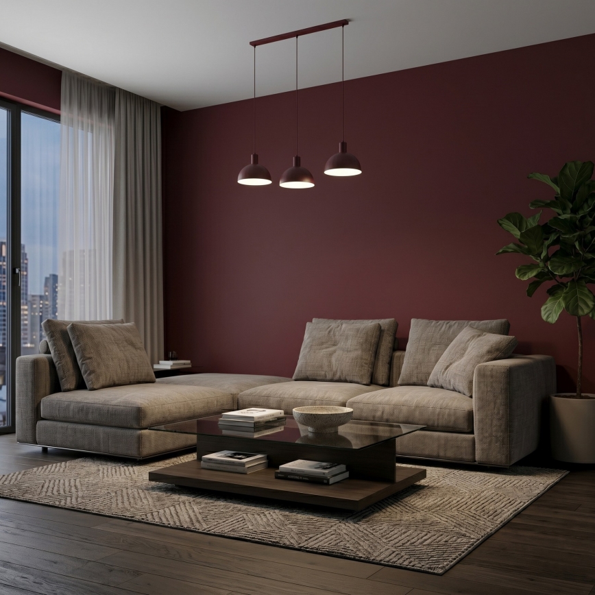 Lustre suspenso por cabo HANDA 3xE27/15W/230V bordô