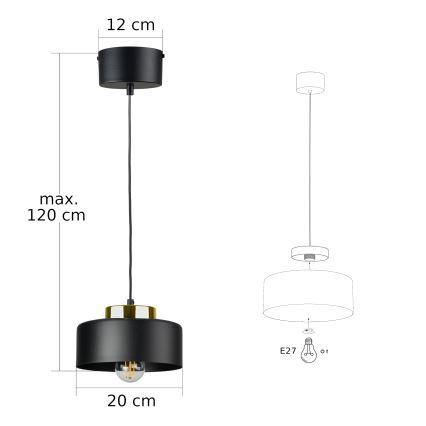 Lustre suspenso por cabo IGNIA 1xE27/60W/230V preto/dourado