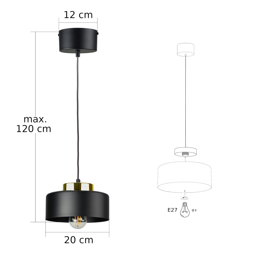 Lustre suspenso por cabo IGNIA 1xE27/60W/230V preto/dourado