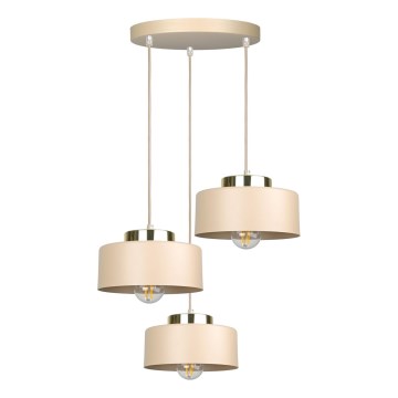 Lustre suspenso por cabo IGNIA 3xE27/60W/230V bege/dourado