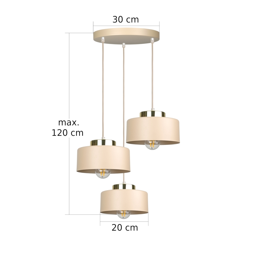 Lustre suspenso por cabo IGNIA 3xE27/60W/230V bege/dourado