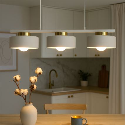 Lustre suspenso por cabo IGNIA 3xE27/60W/230V branco/dourado