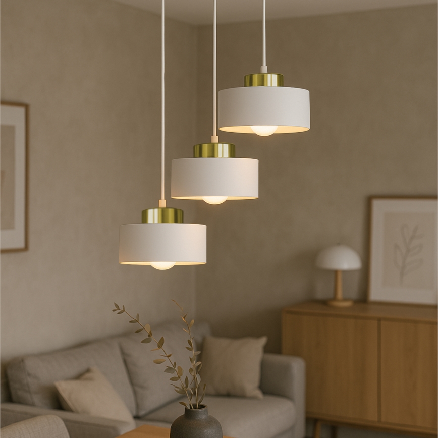 Lustre suspenso por cabo IGNIA 3xE27/60W/230V branco/dourado