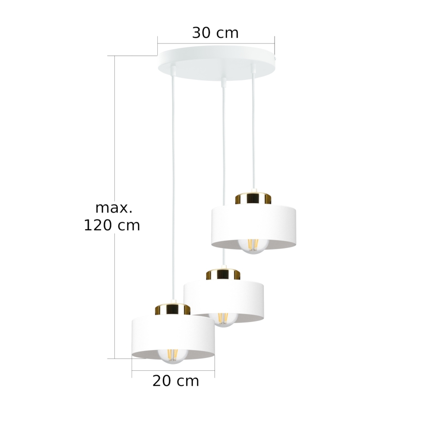 Lustre suspenso por cabo IGNIA 3xE27/60W/230V branco/dourado