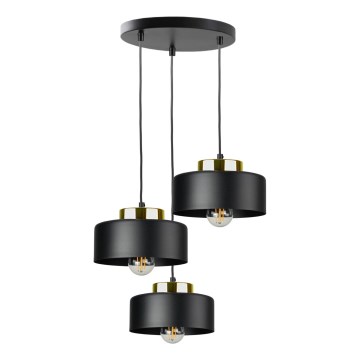 Lustre suspenso por cabo IGNIA 3xE27/60W/230V preto/dourado
