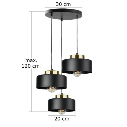 Lustre suspenso por cabo IGNIA 3xE27/60W/230V preto/dourado