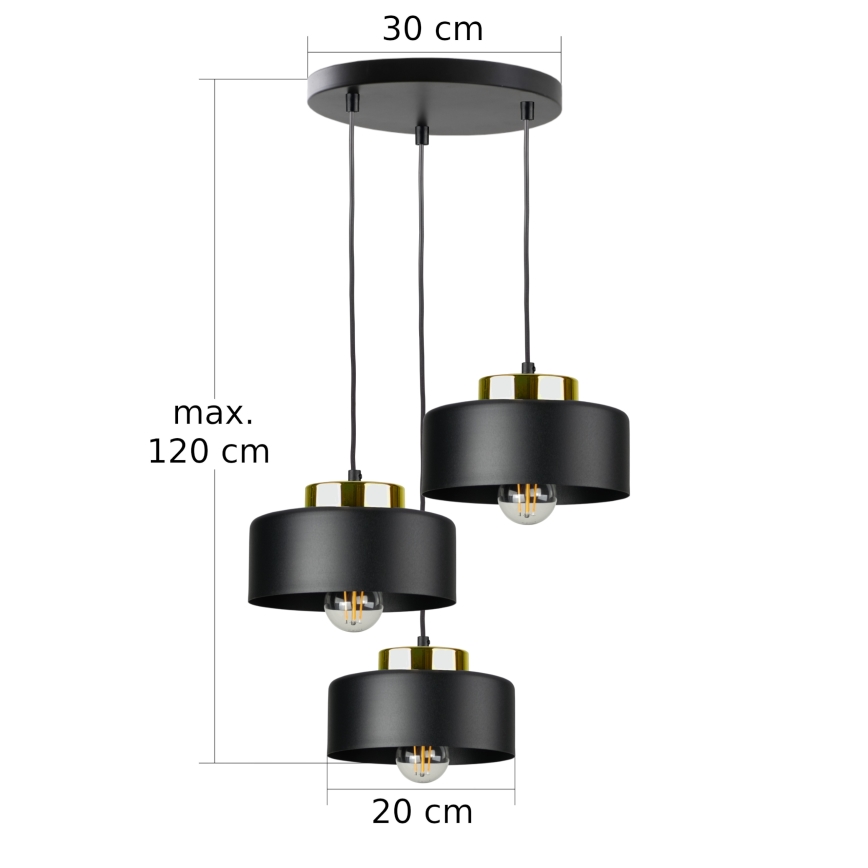 Lustre suspenso por cabo IGNIA 3xE27/60W/230V preto/dourado