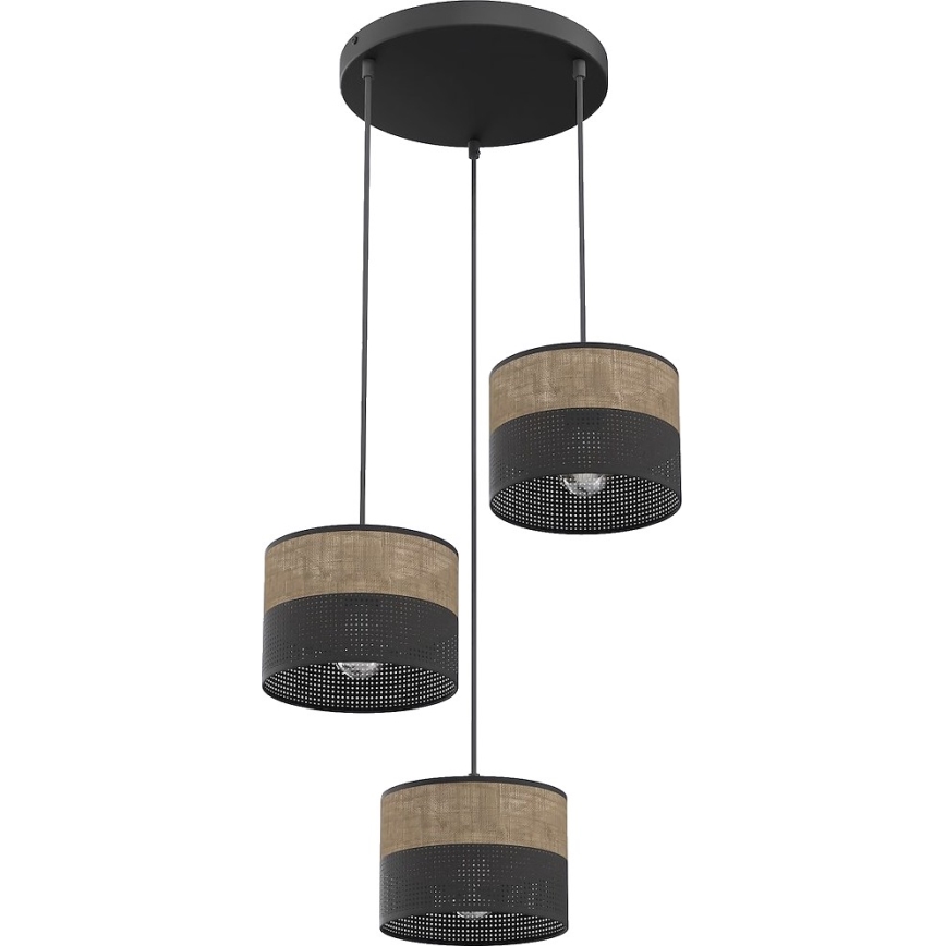 Lustre suspenso por cabo KARBON 3xE27/15W/230V preto/castanho