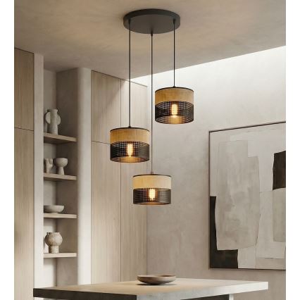 Lustre suspenso por cabo KARBON 3xE27/15W/230V preto/castanho