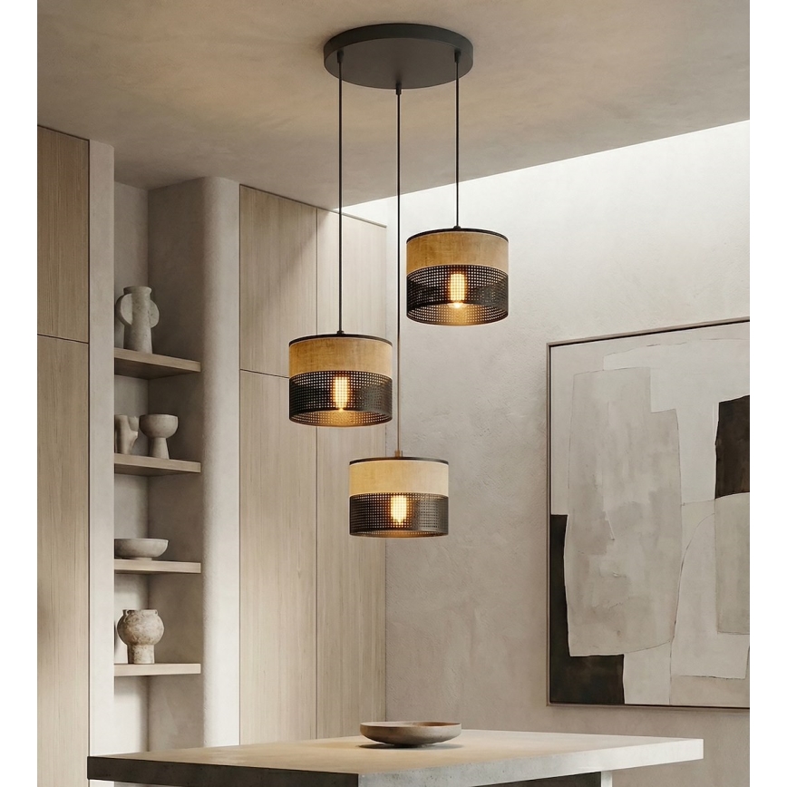 Lustre suspenso por cabo KARBON 3xE27/15W/230V preto/castanho