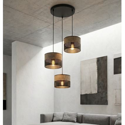 Lustre suspenso por cabo KARBON 3xE27/15W/230V preto/castanho