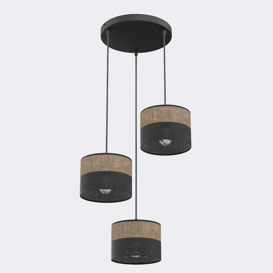 Lustre suspenso por cabo KARBON 3xE27/15W/230V preto/castanho