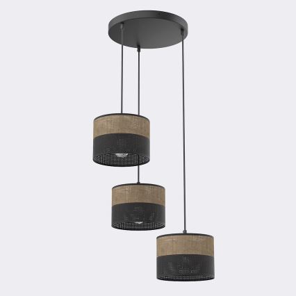 Lustre suspenso por cabo KARBON 3xE27/15W/230V preto/castanho