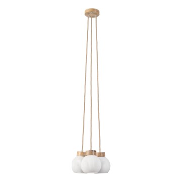 Lustre suspenso por cabo LOOMIS 3xE27/15W/230V 130 cm bege/carvalho