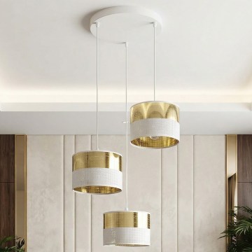 Lustre suspenso por cabo LUX 3xE27/15W/230V branco/dourado