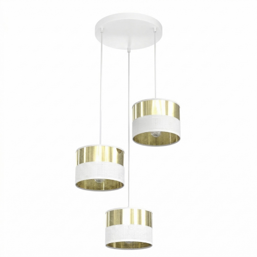 Lustre suspenso por cabo LUX 3xE27/15W/230V branco/dourado