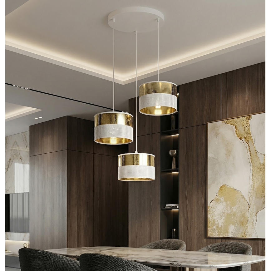 Lustre suspenso por cabo LUX 3xE27/15W/230V branco/dourado