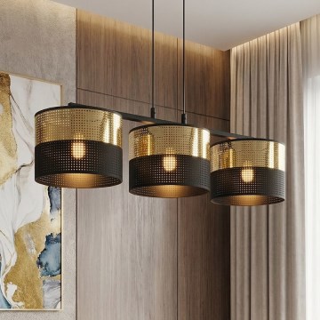 Lustre suspenso por cabo LUX 3xE27/15W/230V preto/dourado