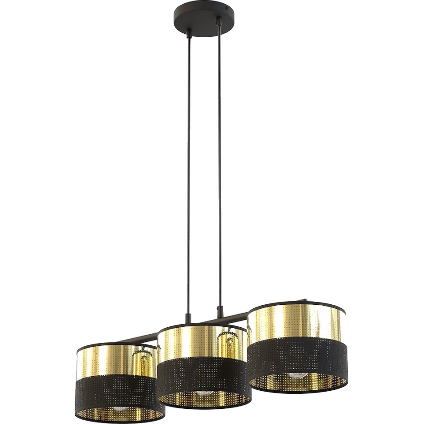 Lustre suspenso por cabo LUX 3xE27/15W/230V preto/dourado
