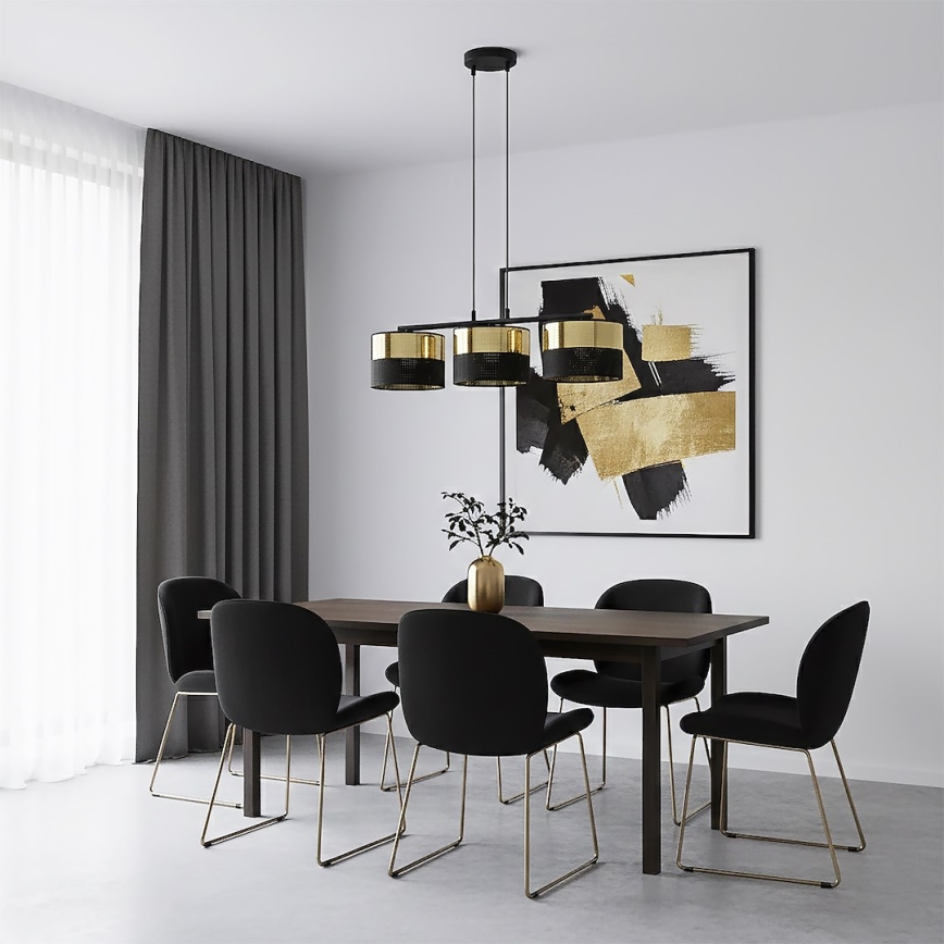 Lustre suspenso por cabo LUX 3xE27/15W/230V preto/dourado