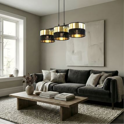 Lustre suspenso por cabo LUX 3xE27/15W/230V preto/dourado