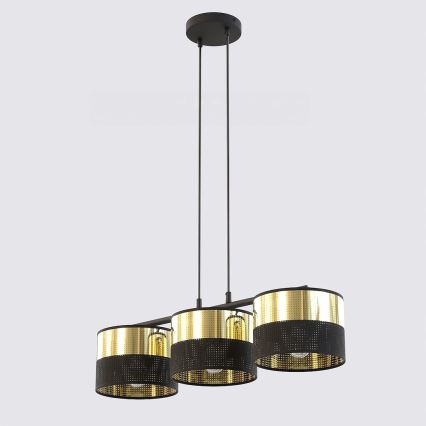Lustre suspenso por cabo LUX 3xE27/15W/230V preto/dourado