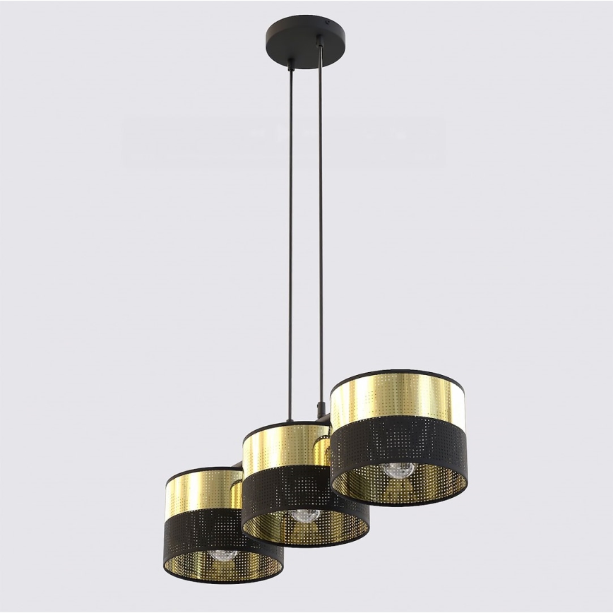 Lustre suspenso por cabo LUX 3xE27/15W/230V preto/dourado