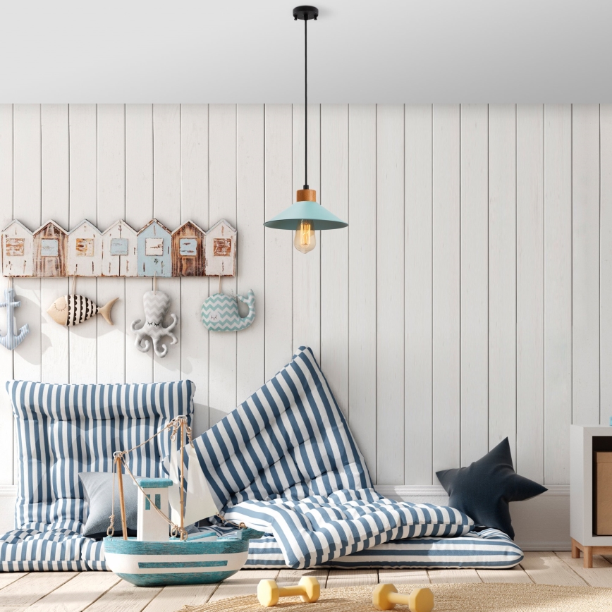 Lustre suspenso por cabo MANAVGAT 1xE27/40W/230V azul/castanho