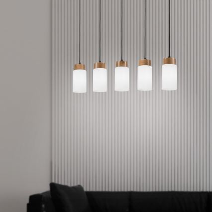 Lustre suspenso por cabo MARKUS 5xE27/15W/230V preto/carvalho