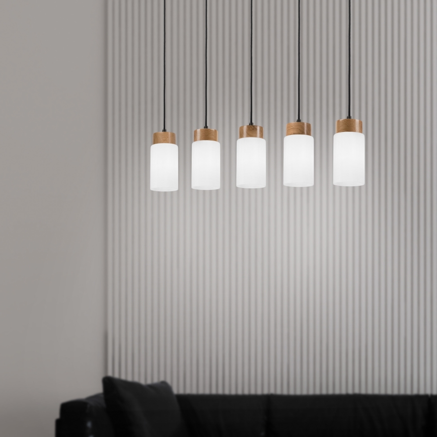 Lustre suspenso por cabo MARKUS 5xE27/15W/230V preto/carvalho