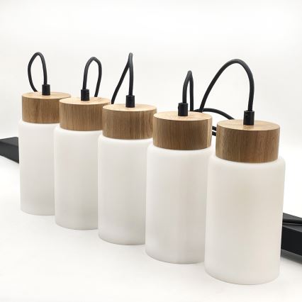 Lustre suspenso por cabo MARKUS 5xE27/15W/230V preto/carvalho
