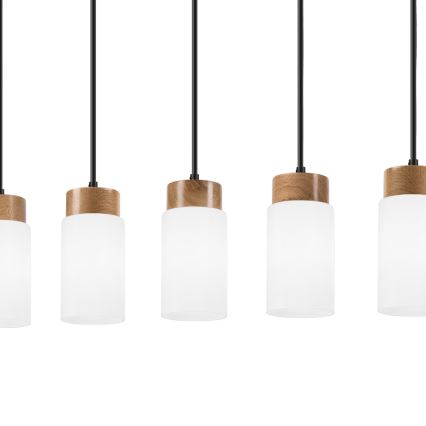 Lustre suspenso por cabo MARKUS 5xE27/15W/230V preto/carvalho