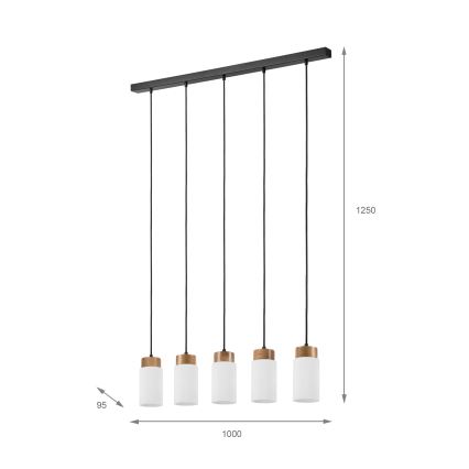 Lustre suspenso por cabo MARKUS 5xE27/15W/230V preto/carvalho
