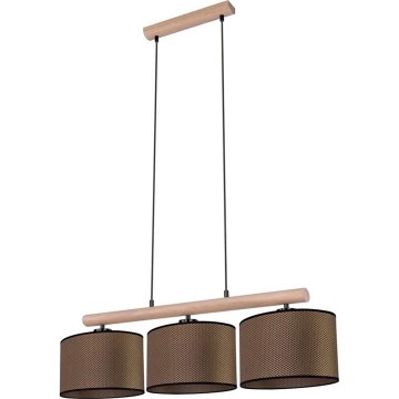 Lustre suspenso por cabo MERCEDES 3xE27/40W/230V castanho/carvalho