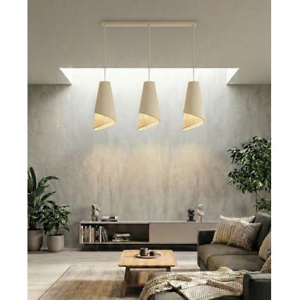 Lustre suspenso por cabo MODA 3xE27/15W/230V bege/rattan