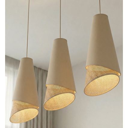 Lustre suspenso por cabo MODA 3xE27/15W/230V bege/rattan