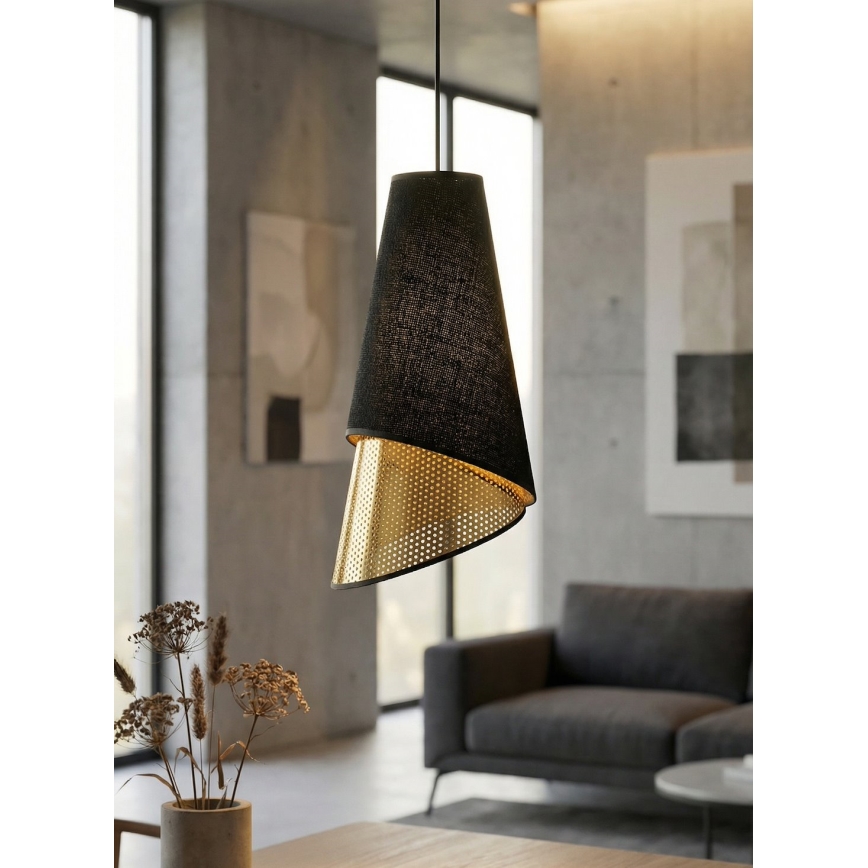 Lustre suspenso por cabo MODA 3xE27/15W/230V preto/dourado