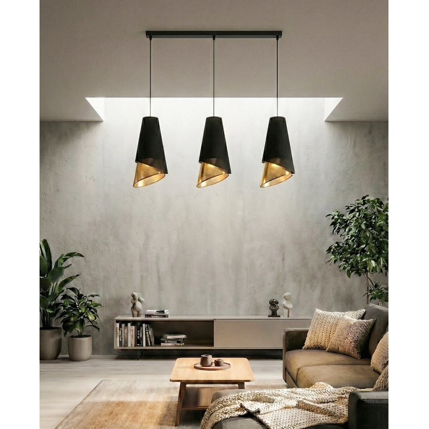Lustre suspenso por cabo MODA 3xE27/15W/230V preto/dourado