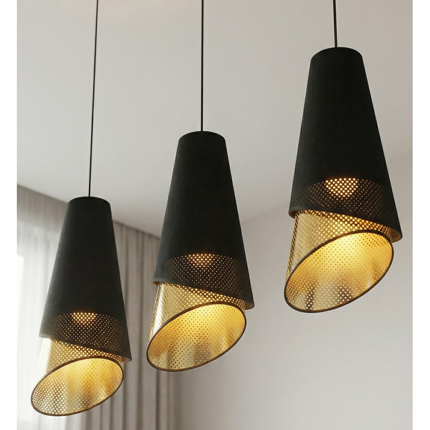 Lustre suspenso por cabo MODA 3xE27/15W/230V preto/dourado