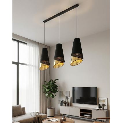 Lustre suspenso por cabo MODA 3xE27/15W/230V preto/dourado