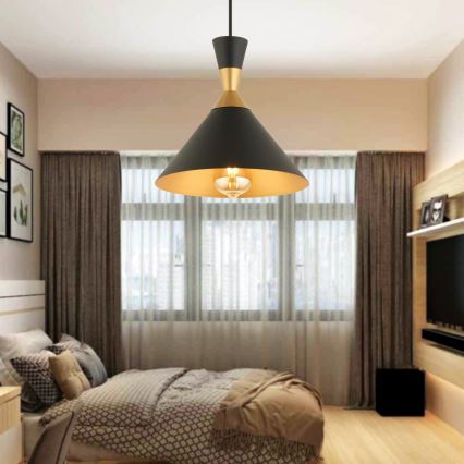 Lustre suspenso por cabo MONZA 1xE27/40W/230V Ø 25 cm preto/dourado