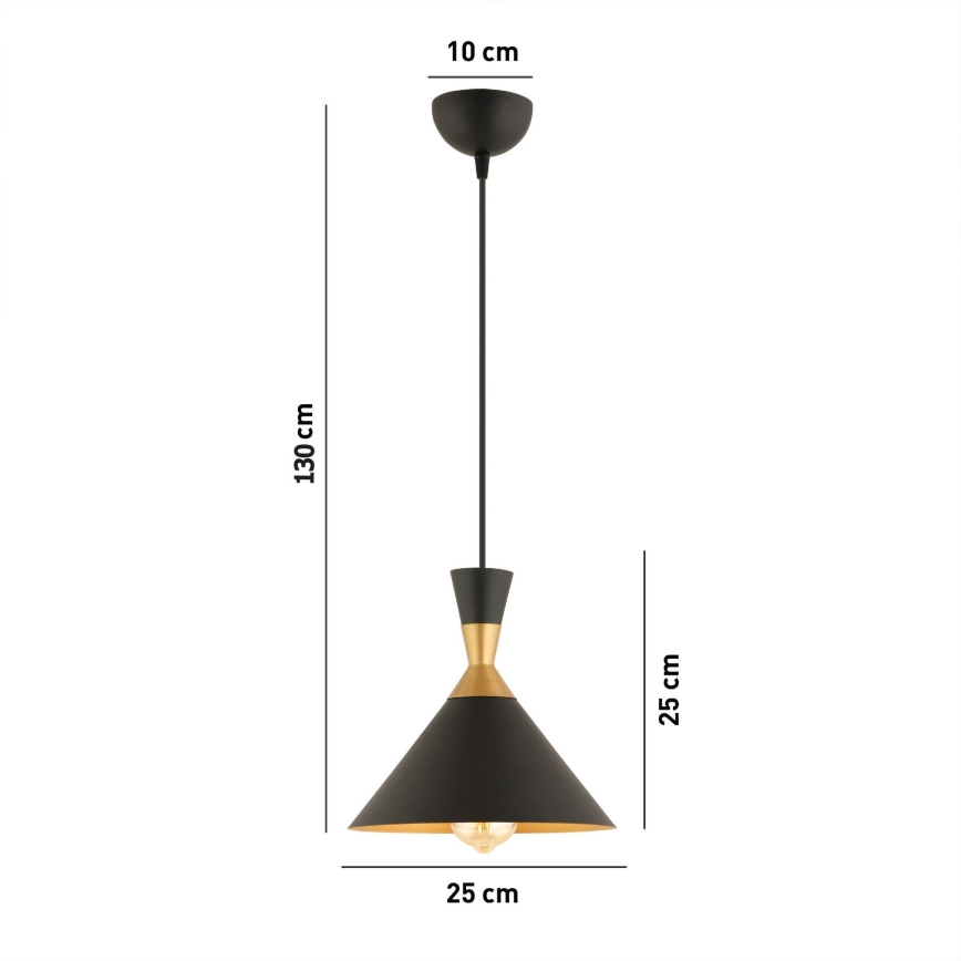 Lustre suspenso por cabo MONZA 1xE27/40W/230V Ø 25 cm preto/dourado