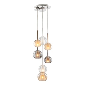 Lustre suspenso por cabo MUSCAT 7xE14/40W/230V fumê/dourado/transparente