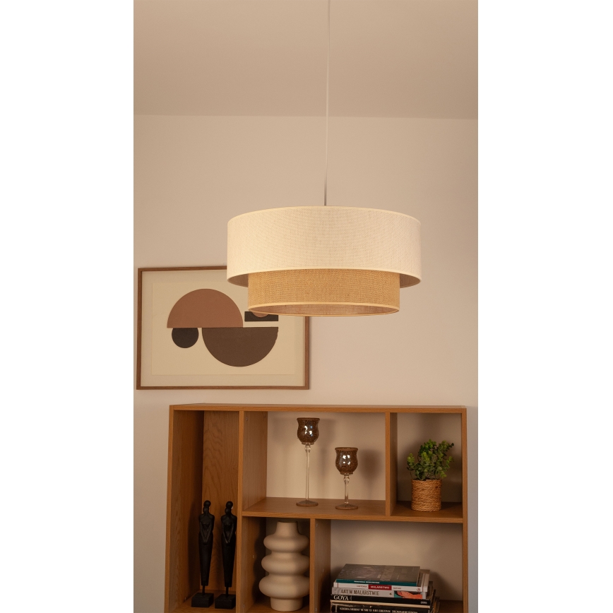 Lustre suspenso por cabo NATIA 1xE27/60W/230V Ø 45 cm branco/castanho