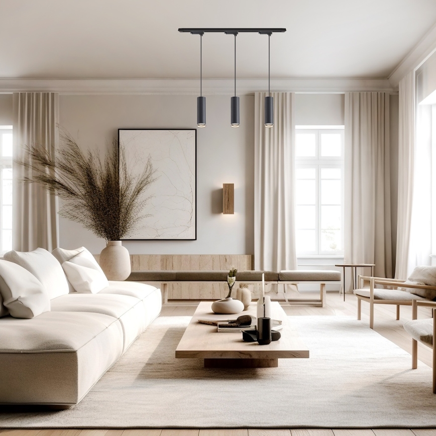 Lustre suspenso por cabo no sistema de calha PIPE 3xGU10/10W/230V preto