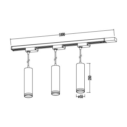 Lustre suspenso por cabo no sistema de calha PIPE 3xGU10/10W/230V preto
