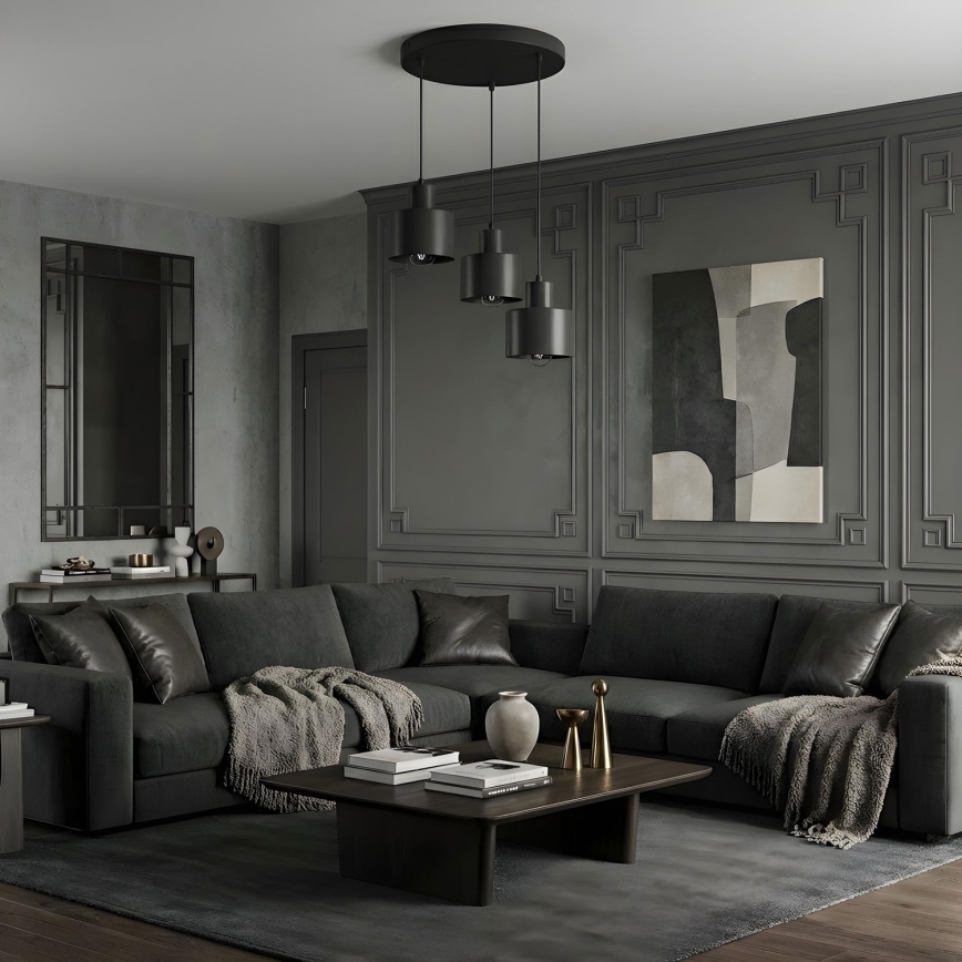 Lustre suspenso por cabo PARKLA 3xE27/15W/230V, preto