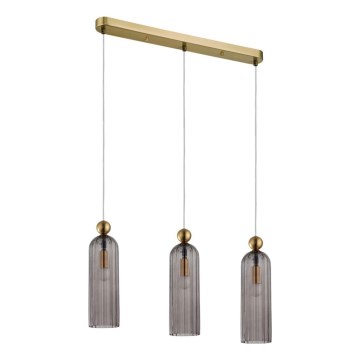 Lustre suspenso por cabo PIEGA 3xE14/40W/230V latão/preto fumado