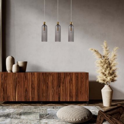 Lustre suspenso por cabo PIEGA 3xE14/40W/230V latão/preto fumado